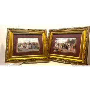 Beautiful pair Jennie Augusta Brownscombe 'Berry Pickers' & 'Sunday Morning'